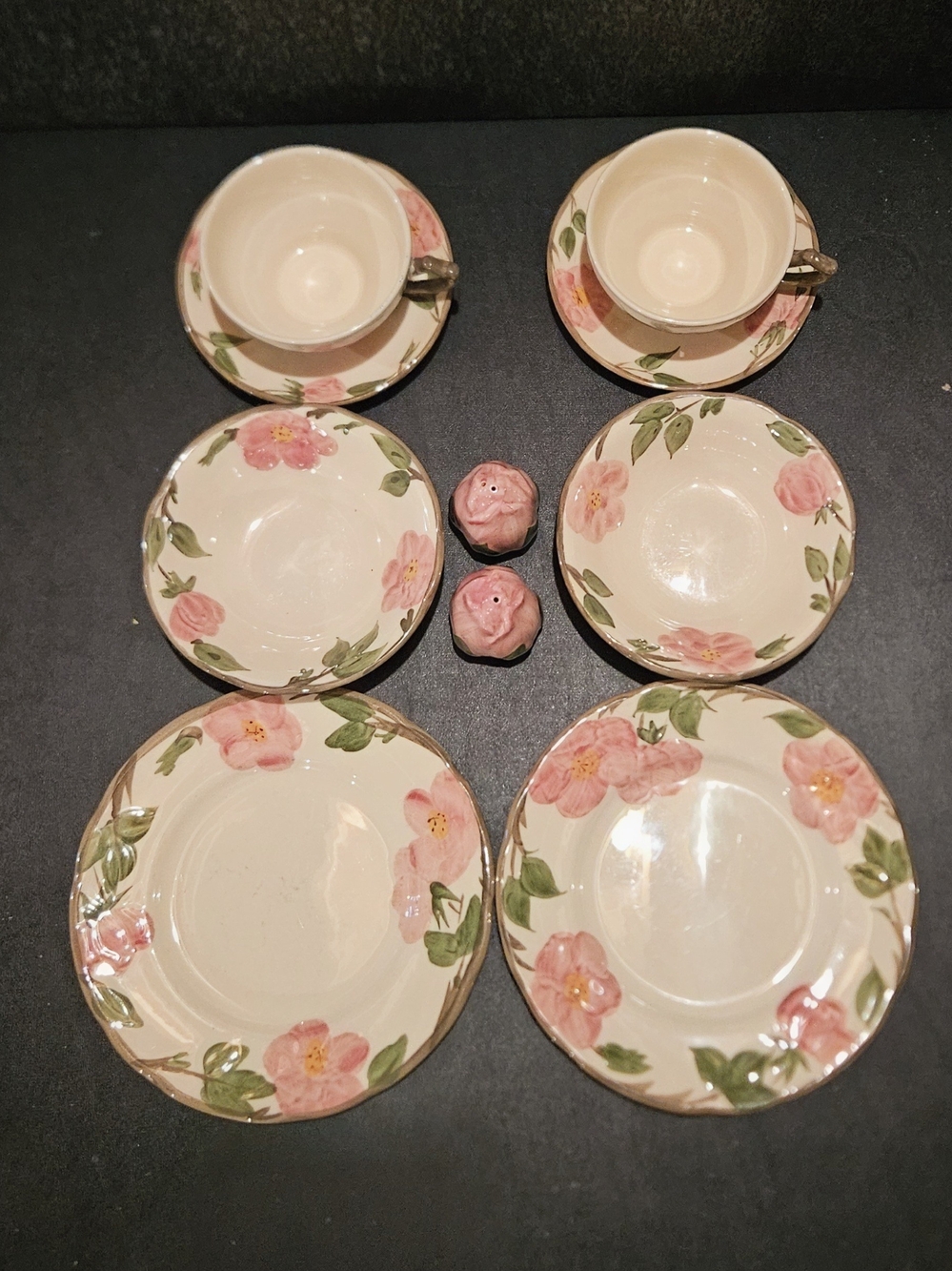Vintage Franciscan Desert Rose Dinnerware Set & Rosebud Shakers - 10 Piece Set